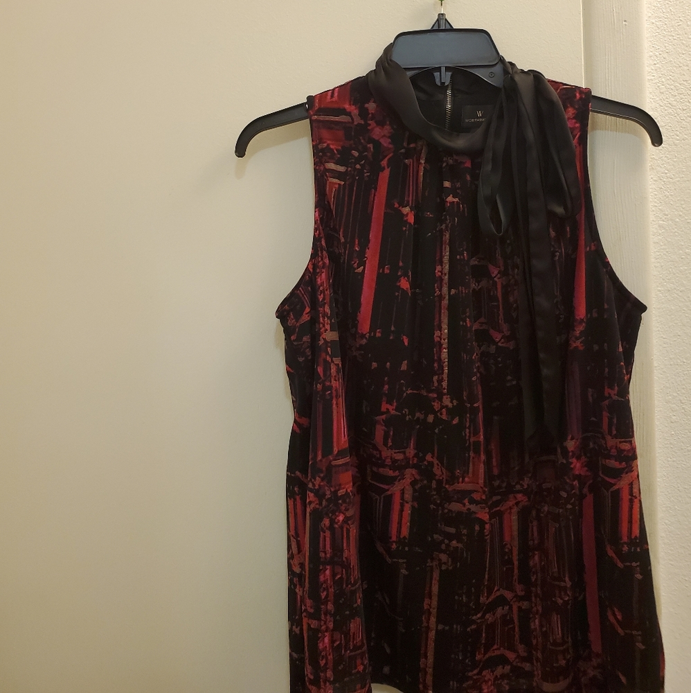 Worthington zip-up side bow sleeveless blouse